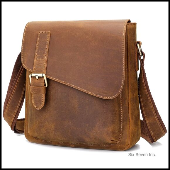 Handbags - Genuine Leather Messenger Bag Vintage Crossbody Shoulder Bag Unisex Anti-Theft